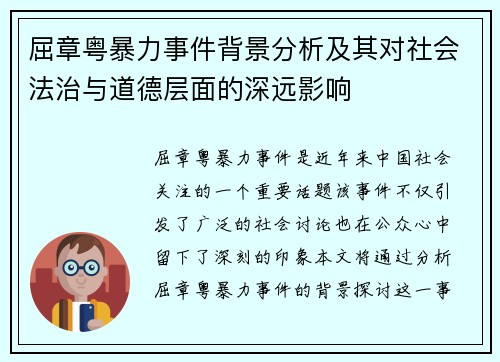 屈章粤暴力事件背景分析及其对社会法治与道德层面的深远影响